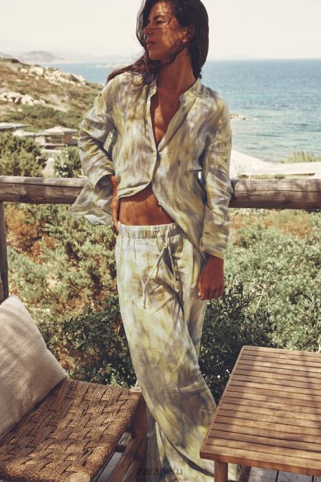 Zara mujer blusa de ramio estampada BDP8J325 ropa amarillo