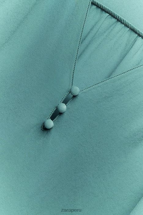 Zara mujer blusa fluida fruncida oversize BDP8J454 ropa acero azul