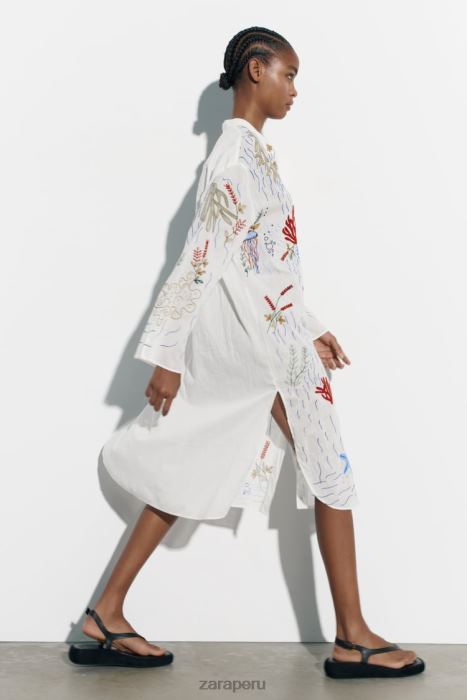 Zara mujer blusa larga bordada BDP8J362 ropa ostra blanca