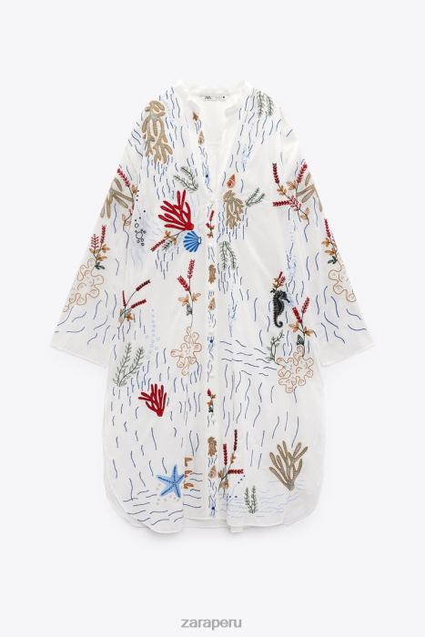 Zara mujer blusa larga bordada BDP8J362 ropa ostra blanca