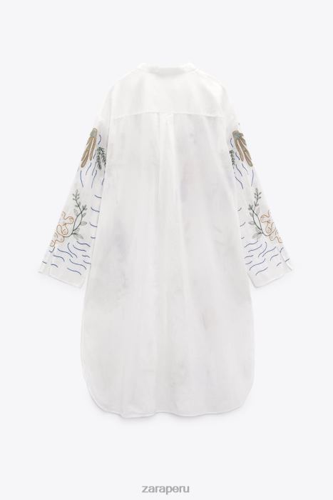 Zara mujer blusa larga bordada BDP8J362 ropa ostra blanca