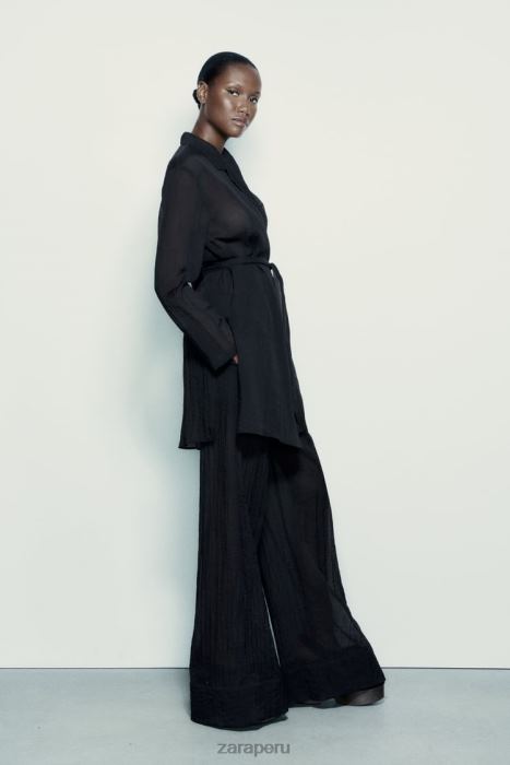 Zara mujer blusa minimalista con cinturón BDP8J370 ropa negro
