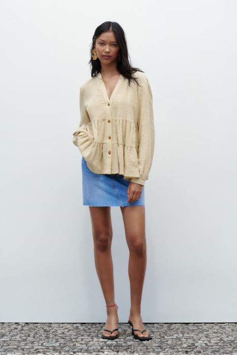 Zara mujer blusa rústica a capas BDP8J386 ropa beige