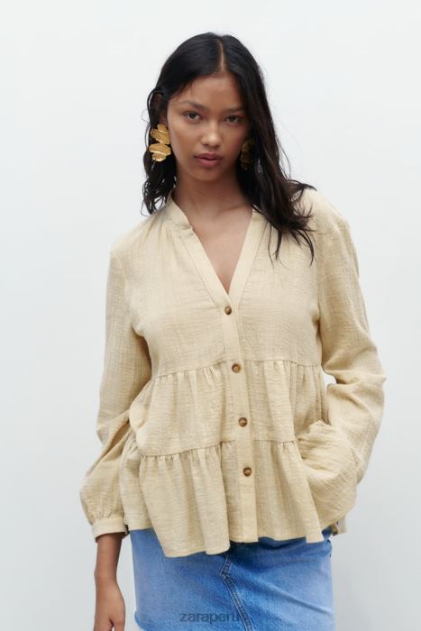 Zara mujer blusa rústica a capas BDP8J386 ropa beige