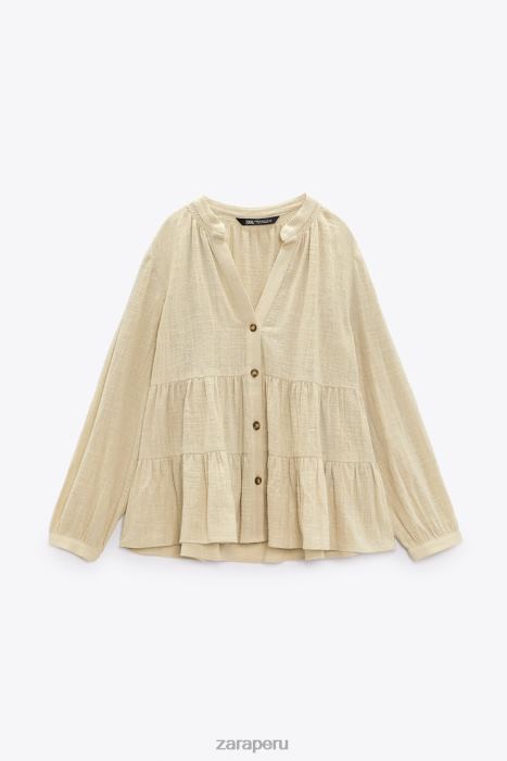 Zara mujer blusa rústica a capas BDP8J386 ropa beige