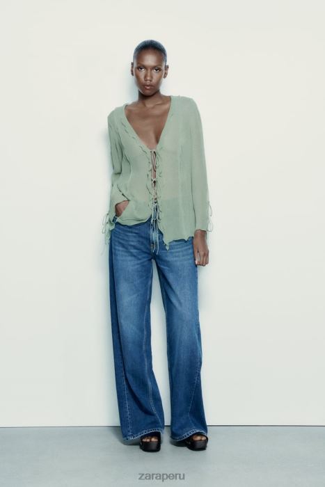 Zara mujer blusa semitransparente con volantes BDP8J376 ropa Mar verde