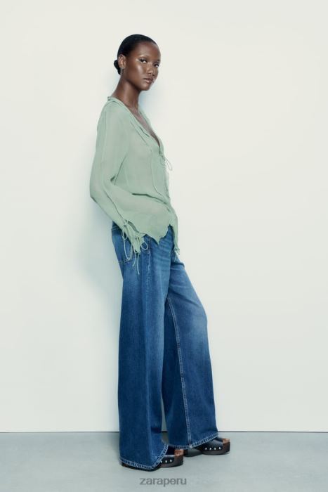 Zara mujer blusa semitransparente con volantes BDP8J376 ropa Mar verde