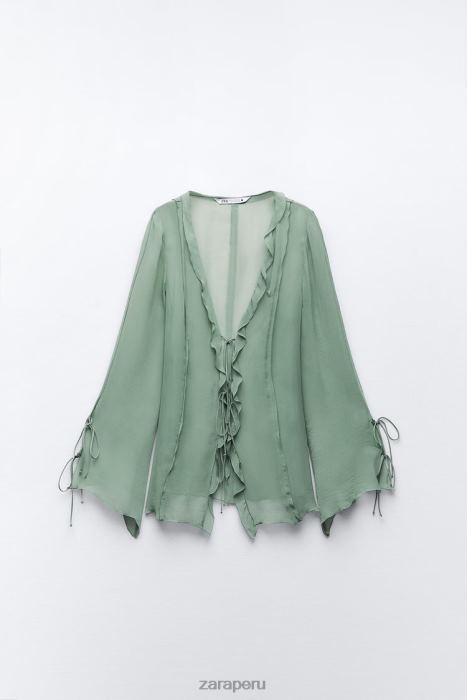 Zara mujer blusa semitransparente con volantes BDP8J376 ropa Mar verde