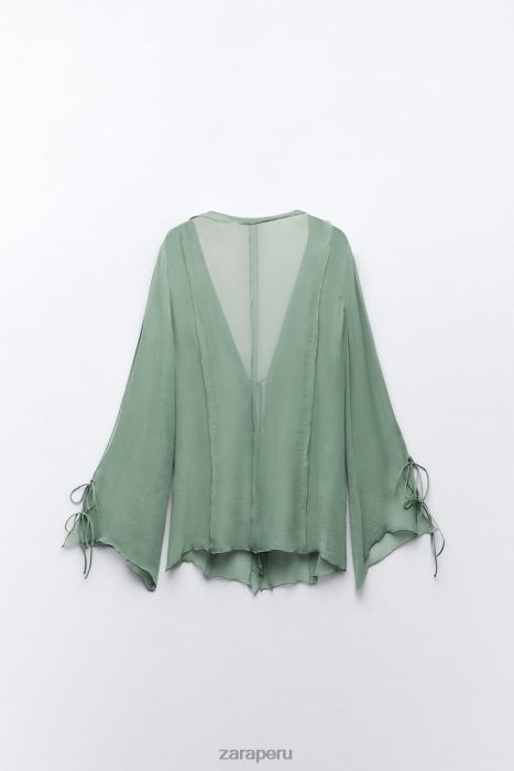 Zara mujer blusa semitransparente con volantes BDP8J376 ropa Mar verde