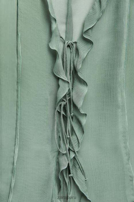 Zara mujer blusa semitransparente con volantes BDP8J376 ropa Mar verde