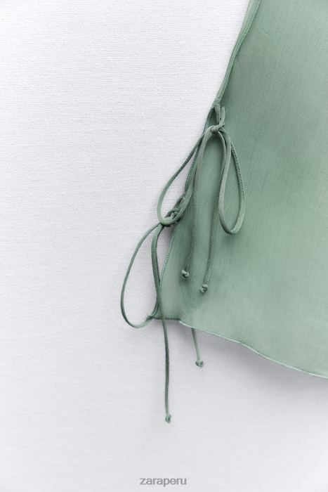Zara mujer blusa semitransparente con volantes BDP8J376 ropa Mar verde