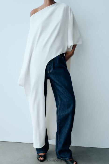 Zara mujer blusa tipo capa asimétrica BDP8J301 ropa crudo