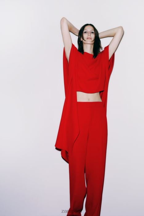 Zara mujer blusa tipo capa asimétrica BDP8J306 ropa rojo brillante