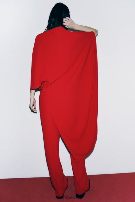 Zara mujer blusa tipo capa asimétrica BDP8J306 ropa rojo brillante