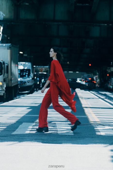 Zara mujer blusa tipo capa asimétrica BDP8J306 ropa rojo brillante