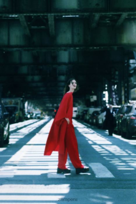 Zara mujer blusa tipo capa asimétrica BDP8J306 ropa rojo brillante