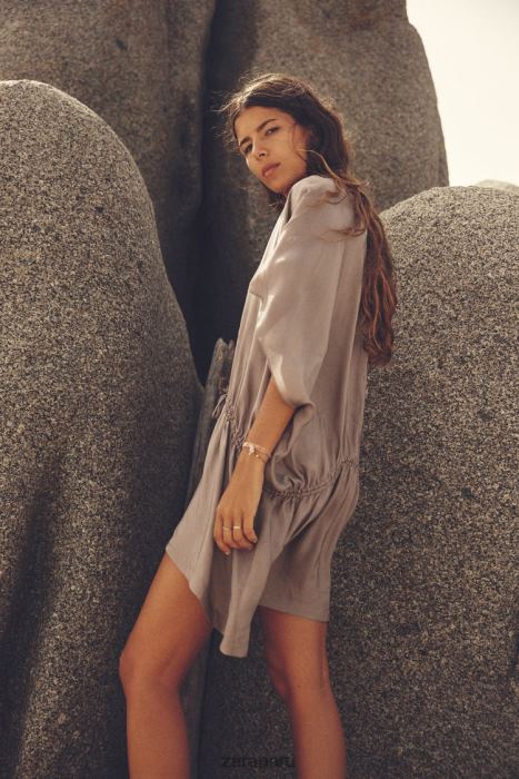 Zara mujer blusa tipo túnica asimétrica BDP8J402 ropa marrón/topo