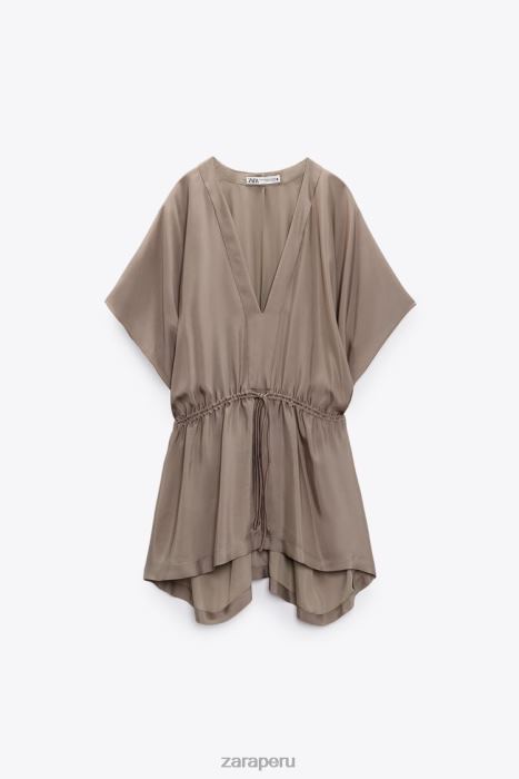 Zara mujer blusa tipo túnica asimétrica BDP8J402 ropa marrón/topo