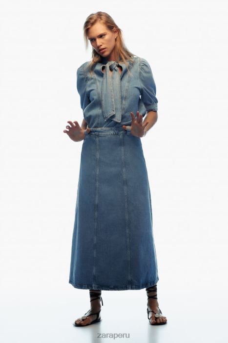 Zara mujer blusa vaquera con lazos z1975 BDP8J366 ropa azul medio