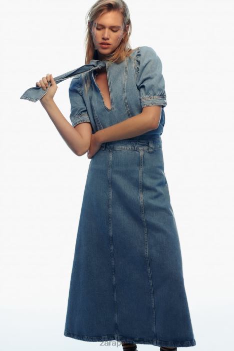 Zara mujer blusa vaquera con lazos z1975 BDP8J366 ropa azul medio