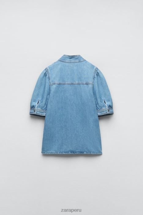 Zara mujer blusa vaquera con lazos z1975 BDP8J366 ropa azul medio