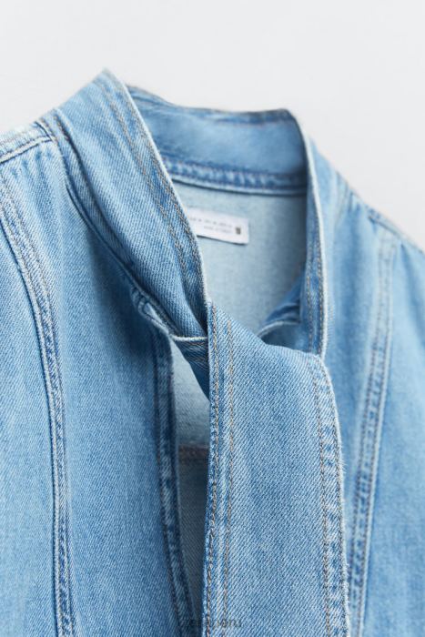 Zara mujer blusa vaquera con lazos z1975 BDP8J366 ropa azul medio