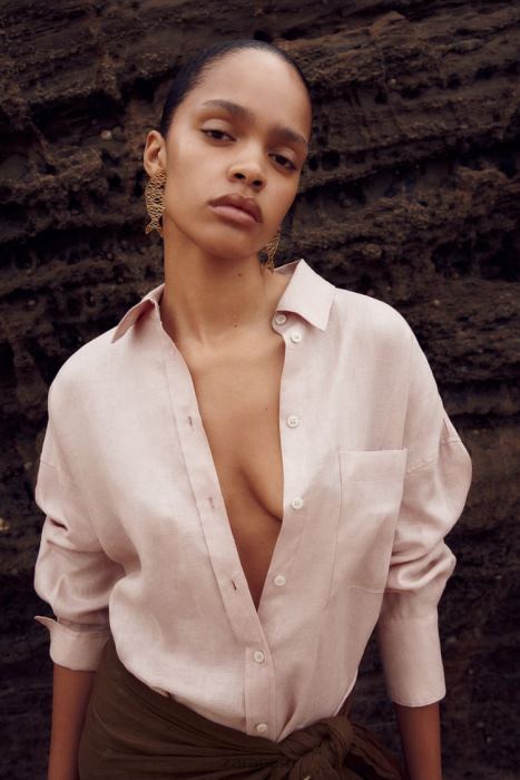 Zara mujer camisa 100% lino BDP8J365 ropa beige/rosa