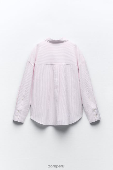 Zara mujer camisa Oxford en mezcla de algodón BDP8J353 ropa rosa/blanco