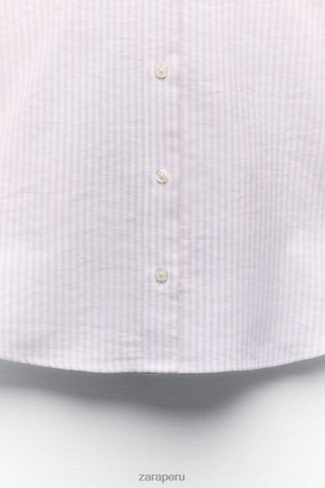 Zara mujer camisa Oxford en mezcla de algodón BDP8J353 ropa rosa/blanco