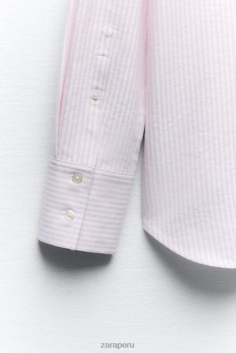 Zara mujer camisa Oxford en mezcla de algodón BDP8J353 ropa rosa/blanco