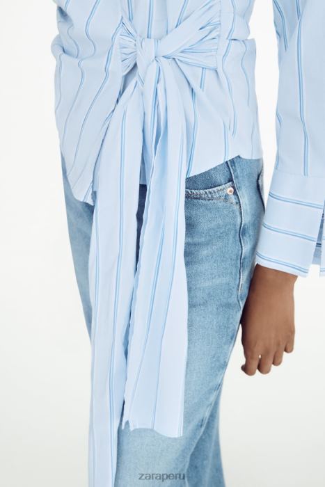 Zara mujer camisa a rayas con corbata BDP8J416 ropa azul blanco