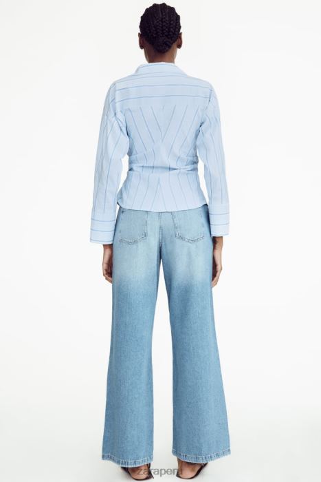 Zara mujer camisa a rayas con corbata BDP8J416 ropa azul blanco