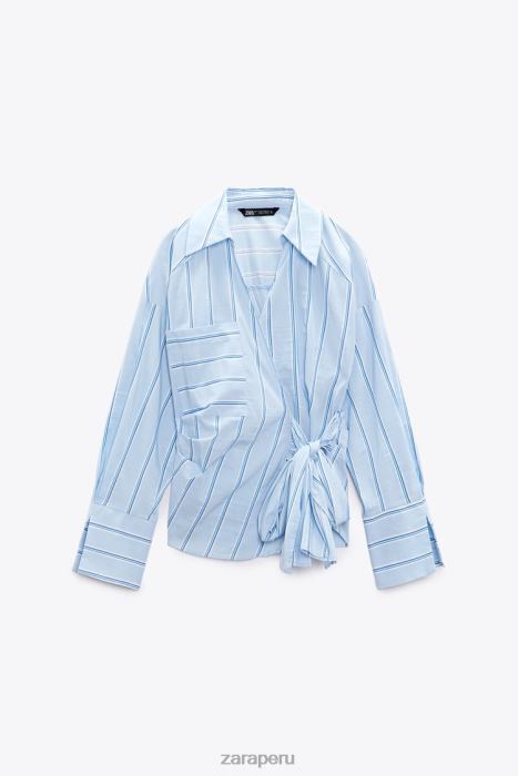 Zara mujer camisa a rayas con corbata BDP8J416 ropa azul blanco