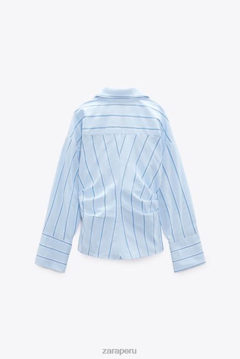 Zara mujer camisa a rayas con corbata BDP8J416 ropa azul blanco