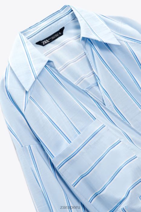 Zara mujer camisa a rayas con corbata BDP8J416 ropa azul blanco
