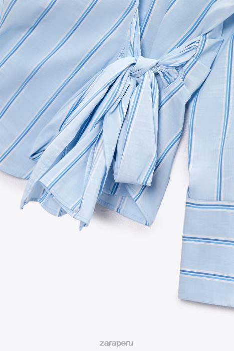 Zara mujer camisa a rayas con corbata BDP8J416 ropa azul blanco