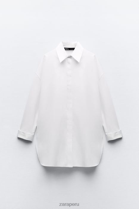 Zara mujer camisa a rayas con puños oversize BDP8J289 ropa blanco