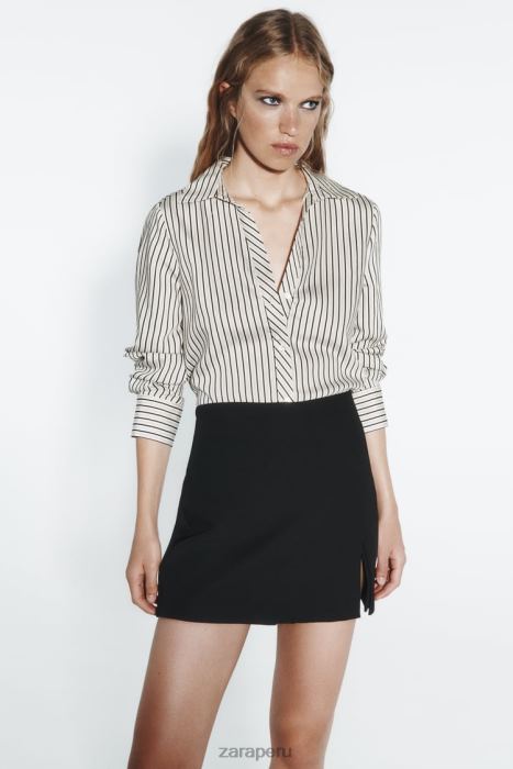 Zara mujer camisa a rayas de corte regular BDP8J313 ropa blanco negro