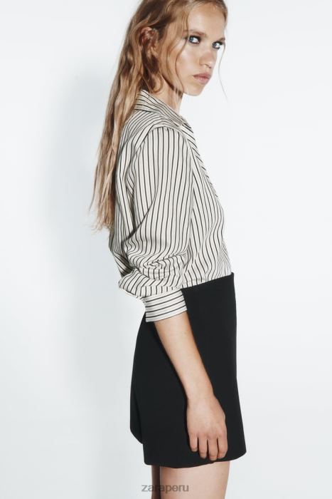 Zara mujer camisa a rayas de corte regular BDP8J313 ropa blanco negro