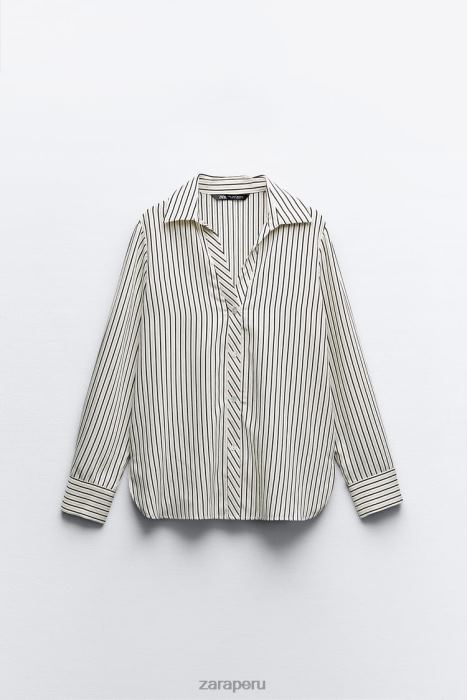 Zara mujer camisa a rayas de corte regular BDP8J313 ropa blanco negro