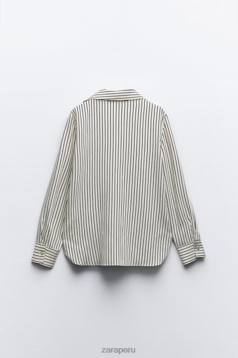 Zara mujer camisa a rayas de corte regular BDP8J313 ropa blanco negro