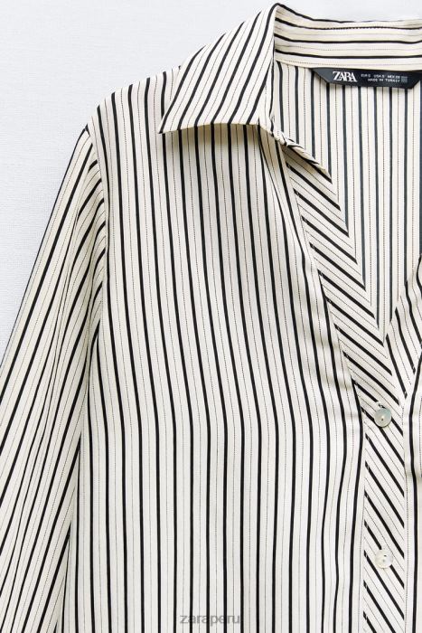 Zara mujer camisa a rayas de corte regular BDP8J313 ropa blanco negro