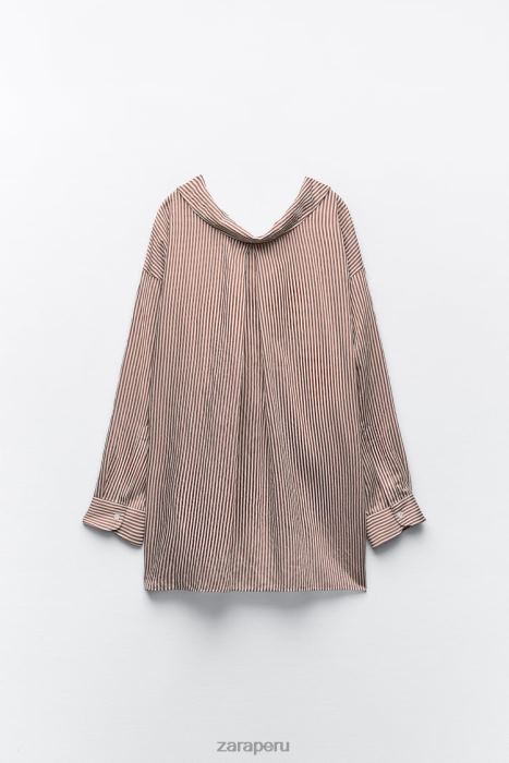 Zara mujer camisa a rayas de gran tamaño BDP8J322 ropa beige/marrón