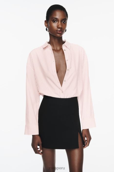 Zara mujer camisa a rayas de gran tamaño BDP8J397 ropa blanco rojo