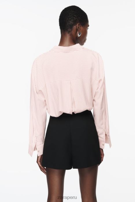 Zara mujer camisa a rayas de gran tamaño BDP8J397 ropa blanco rojo