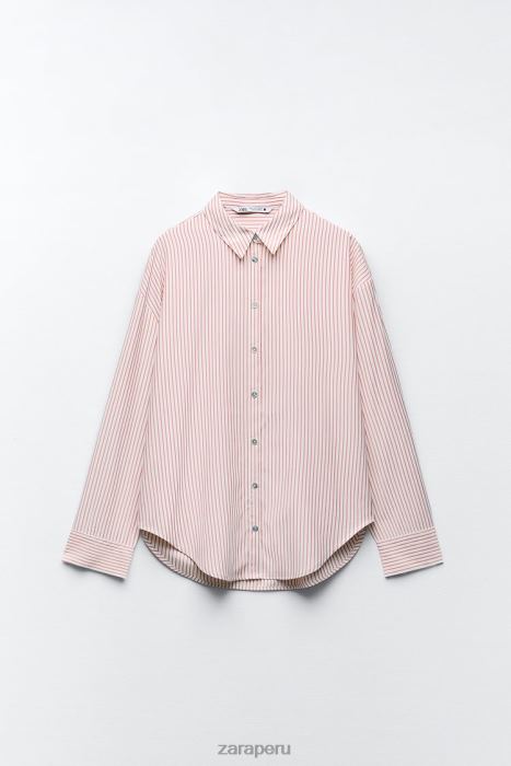 Zara mujer camisa a rayas de gran tamaño BDP8J397 ropa blanco rojo