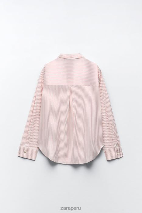 Zara mujer camisa a rayas de gran tamaño BDP8J397 ropa blanco rojo
