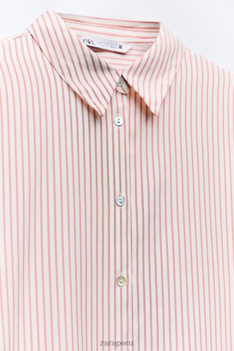 Zara mujer camisa a rayas de gran tamaño BDP8J397 ropa blanco rojo
