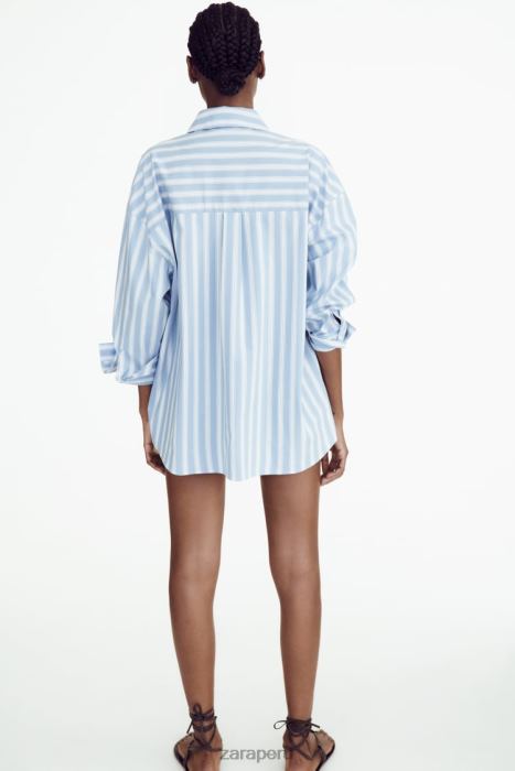 Zara mujer camisa a rayas de gran tamaño BDP8J435 ropa azul blanco