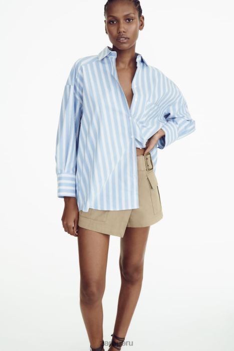 Zara mujer camisa a rayas de gran tamaño BDP8J435 ropa azul blanco